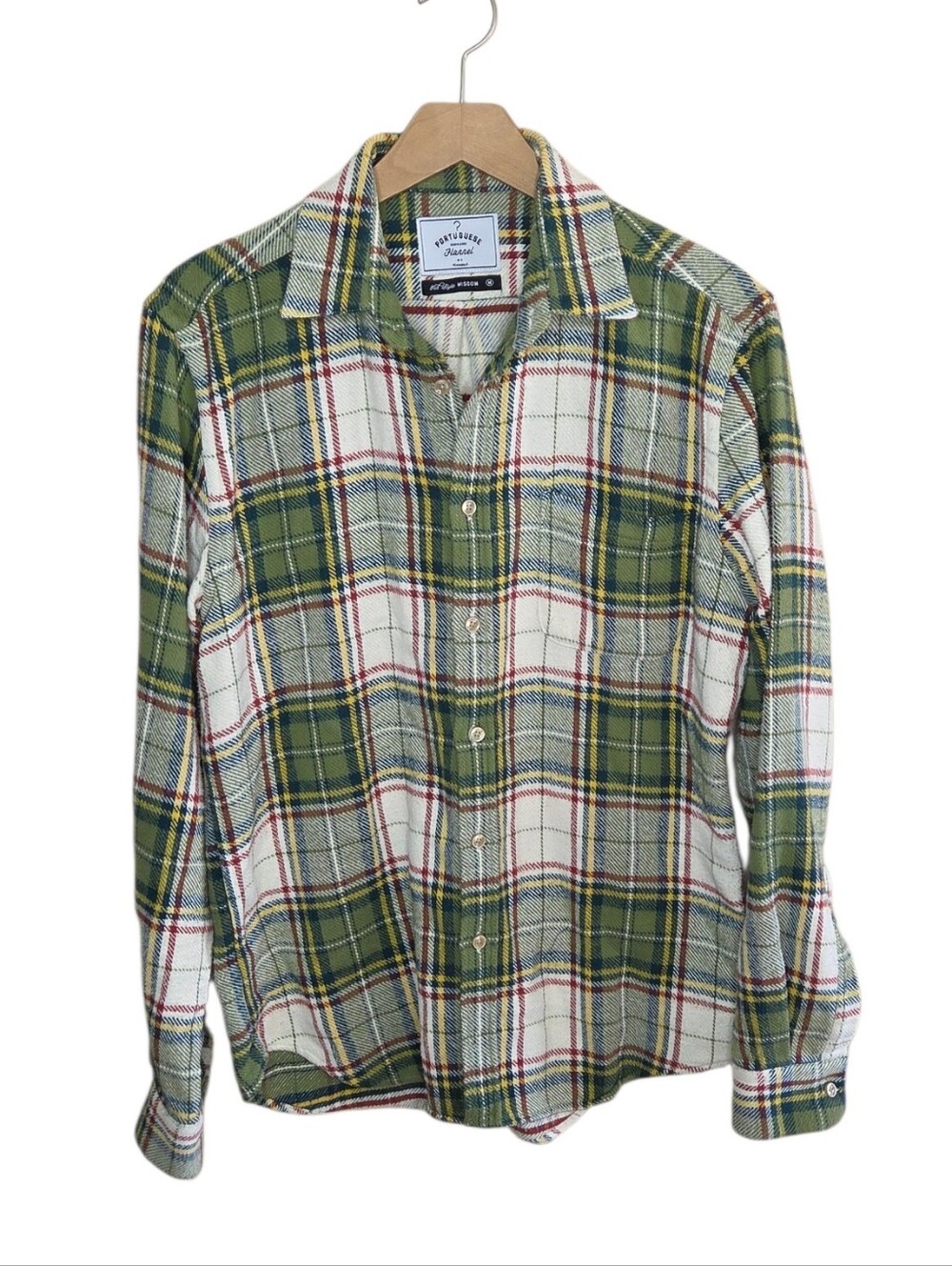 Portuguese Flannel Portland Plaid Check Shirt Green Yellow Red Size Medium
